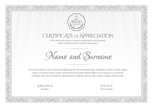 Certificate Template. Diploma of modern design or gift certificate. Frame from guilloche pattern. Elegant and expensive design. Vector illustration.