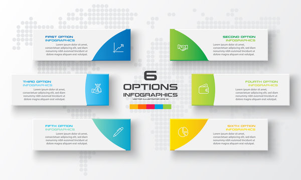 Business infographics template 6 steps rectangle,Vector illustration.