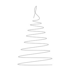 Christmas tree one line drawing, vector illustration