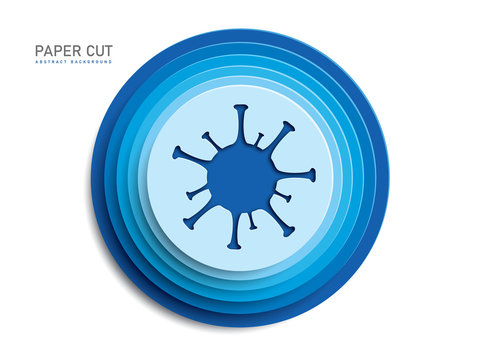Coronavirus COVID-19. Corona virus icons. 3d blue button shapes on white background in paper cut style. Vector design multi layered wheels width shadow.