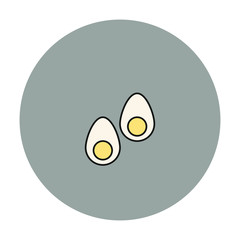 Hard boiled egg opened in half on white background