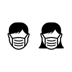Man and woman in medical face protection mask. 
