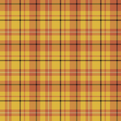 Seamless pattern in exquisite warm yellow, brown and black colors for plaid, fabric, textile, clothes, tablecloth and other things. Vector image.
