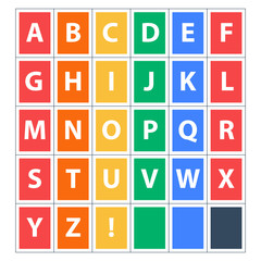 Colorful alphabet, set of letters in rectangles