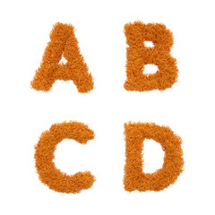 High Quality Sharpened Hairy Letters with Isolated Background 3D Illustration