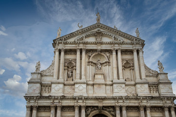 An old church in Venice decorated with many statues