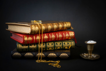 French binding, handmade books, genuine leather case with gold stamping.