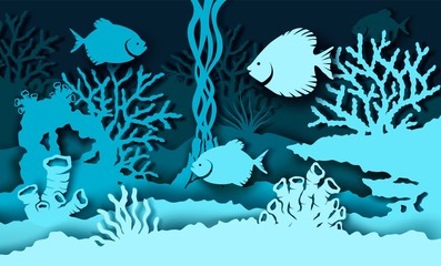Aquarium vector illustration in paper art style