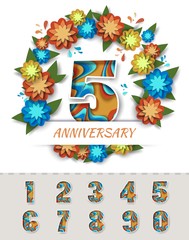 5 year anniversary greeting card, poster vector template