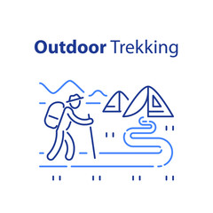 Fototapeta premium Outdoor trekking concept, nature hiking, natural tourism, ecological path, trail walking, summer camping