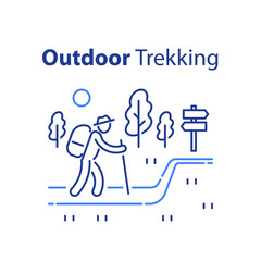 Fototapeta premium Outdoor trekking concept, nature hiking, natural tourism, ecological path, trail walking, summer camping