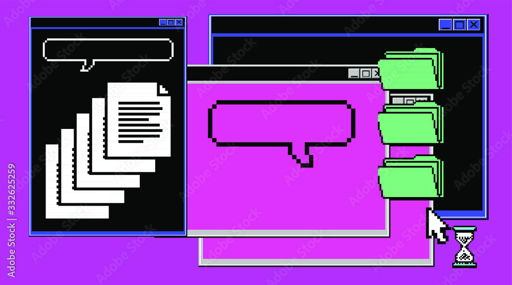 Poster Computer screen with Command-line interface or console terminal. Retrofuturistic vaporwave style illustration in punchy pastel colors.