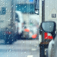 rain road traffic jam / abstract background raindrops in the city on the highway, cars stress autumn