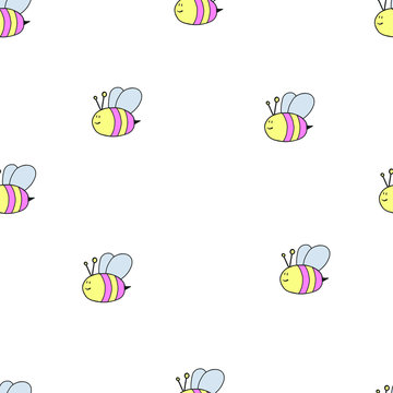 Pink bee pattern in cartoon style. Children’s vector pattern isolated on white background.Logo symbol. Bee Print for kids clothes , t shirt, cup, textile,wrapping paper,print, wallpaper,web page.