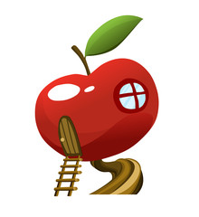 Fairytale house. Fantasy cherry house. Housing village illustration. Kids fairytale playhouse isolated on white background