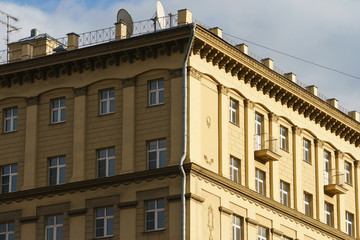 The exterior of residential Moscow houses in the downtown in spring day. Many offices have moved to...