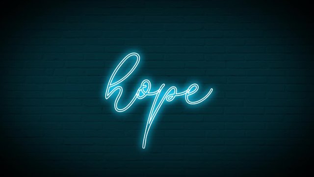 Positive hope neon light sign illuminated animation