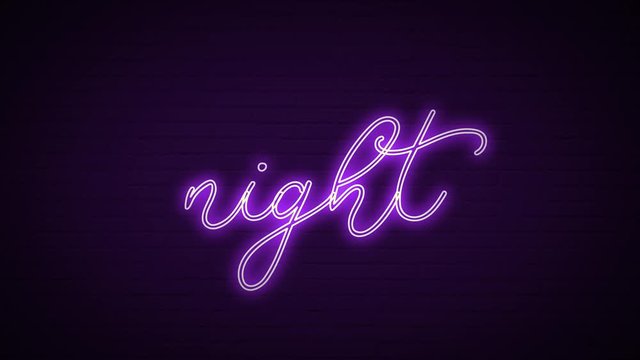 Illuminated neon night hightlight text flickering 
