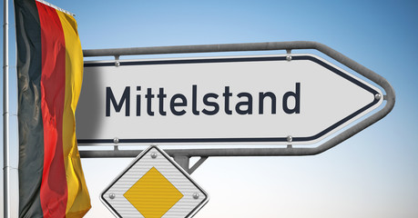 Wegweiser mit Nationalflagge, Deutscher Mittelstand, © hkama