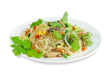 Stir Fried Glass Noodle isolated on white background ,include clipping path