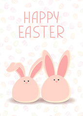 Colorful Happy Easter greeting card with Rabbit. Sweet pink easter bunnys sitting waiting for Easter.