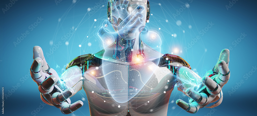 Poster robot using digital x-ray of human heart holographic scan projection 3d rendering