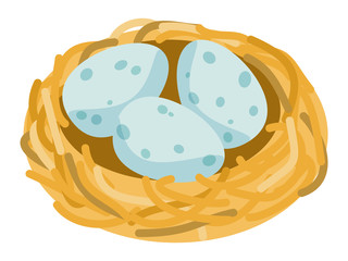 Vector illustration with nests and eggs. Colorful isolated logo, badge, illustration. For decor cards or other designs