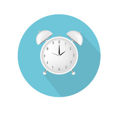 Alarm clock icon with long shadow. Modern flat design style. Alarm Clock symbol.