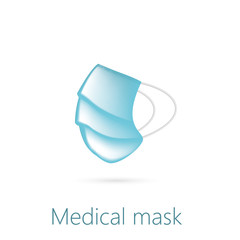 Medical face mask flat vector illustration. Nurse, medic disposable equipment isolated clipart on white background. Contagious respiratory disease protection. Dentist, doctor blue mask design element