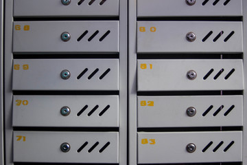 mailboxes in an apartment building close-up