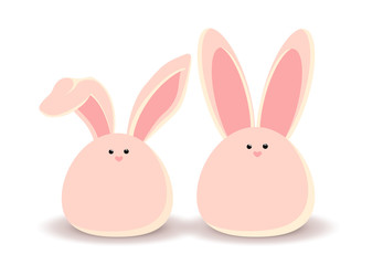 Fototapeta premium Rabbit card. Sweet pink easter bunnys sitting waiting for Easter. Vector illustration in simple flat style.