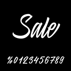 Brush lettering "Sale" with set of numbers. Vector inscription