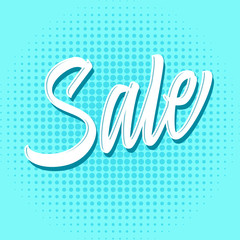 Brush lettering "Sale" on blue background. Vector inscription