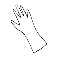 Rubber glove for working with seedlings, in the garden, for cleaning. Isolated element on a white background with black stroke .Vector illustration.