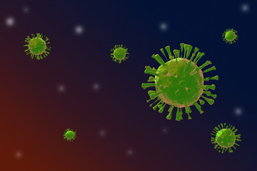 Covid-19, 3D illustration of a respiratory pathogenic virus from Asia - Dangerous Asian Corona Virus - Image of particles floating in the void - Copy space