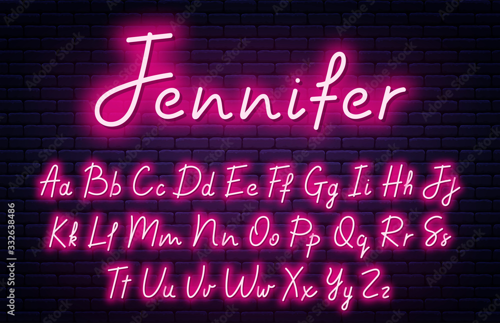 Poster glowing neon script alphabet. neon font with uppercase and lowercase letters. handwritten english al