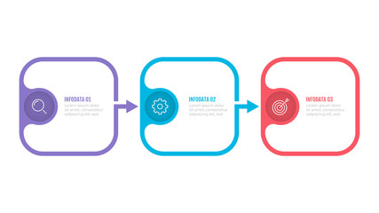 Business Infographic template. Timeline with 3 options, steps, marketing icons. Vector illustration.