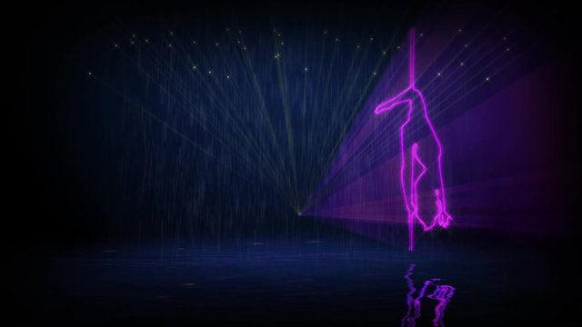 Computer simulation of an animated laser show on a water screen (based on a real laser show). Dancing