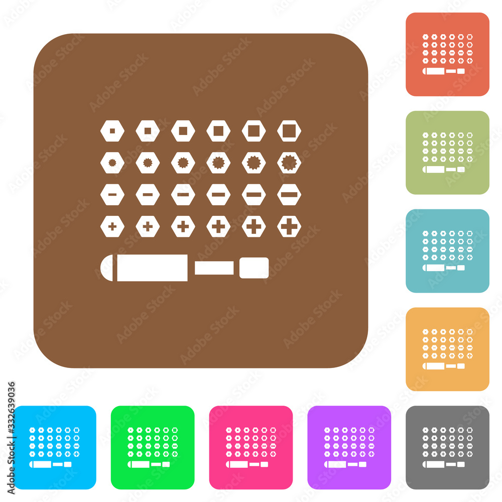 Poster set of screwdriver bits rounded square flat icons