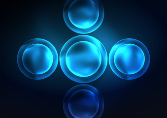 Glowing neon shiny transparent bubbles, glass circles or bio cell concept. Techno futuristic vector abstract background For Wallpaper, Banner, Background, Card, Book Illustration, landing page