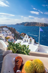 Oia town cityscape at Santorini island in Greece