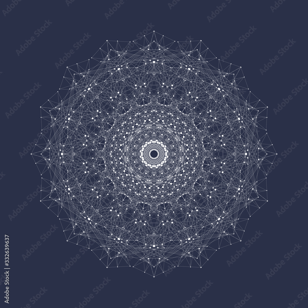 Aufkleber Expansion of life. Colorful explosion background with connected line and dots, wave flow. Visualization Quantum technology. Abstract graphic background explosion, motion burst, vector illustration