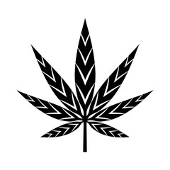 Cannabis Leaf Icon. Black Silhouette Indica Sativa on White Background. Herbal Medicine Herb Plant. Natural Weed Hemp. Addiction Smoke Drug Illegal Narcotic Marijuana Design