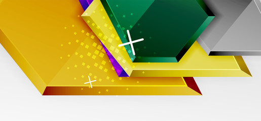 Metal glossy shiny geometric shapes with 3d effect composition. Techno futuristic vector abstract background For Wallpaper, Banner, Background, Card, Book Illustration, landing page