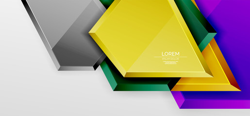 Metal glossy shiny geometric shapes with 3d effect composition. Techno futuristic vector abstract background For Wallpaper, Banner, Background, Card, Book Illustration, landing page