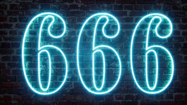 Number 666 on a brick wall Graphic element. Art design. 4k