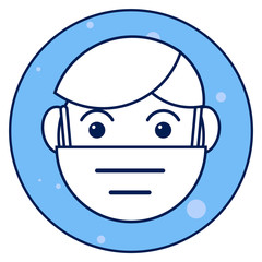 Man with mouth medical mask icon isolated on white background. Flat outline design. Vector illustration.