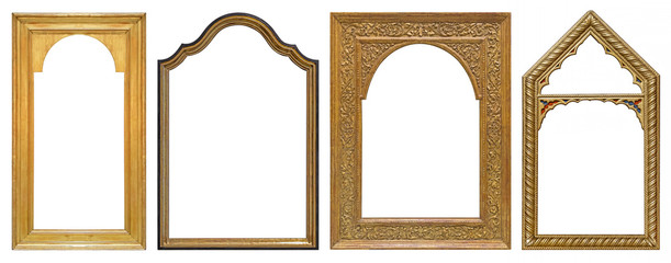 Set of golden gothic frames for paintings, mirrors or photo isolated on white background