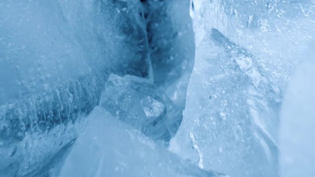 Macroshot of ice rocks with black background