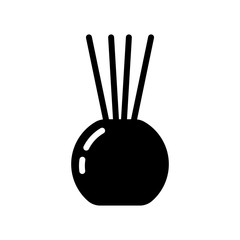 Cutout silhouette Round aroma diffuser or air freshener icon. Outline logo of aromatherapy, spa. Illustration of vial with wooden sticks, interior accessory. Flat isolated vector on white background